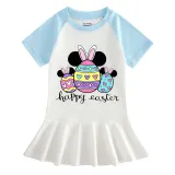 Girls Rainbow Happy Easter Cartoon Mice Eggs Long And Short Sleeve Casual Skirt