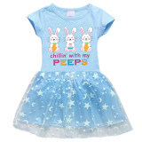 Girls Yarn Skirt Happy Easter Chillin With My Peeps Bunny Long And Short Sleeve Dress