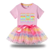 Girl Two Pieces Rainbow TuTu Happy Easter Colorful Hop Slogan Princess Bubble Skirt