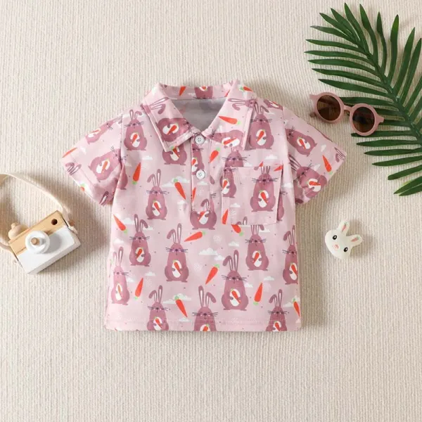 Baby Boys Happy Easter Rabbit Carrots Short Sleeve Casual Shirts