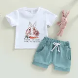 Toddler Baby Girls Easter Holiday Clothing Two Pieces Carrots Rabbit T-shirts and Shorts Set