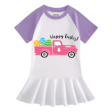 Girls Rainbow Happy Easter Car Long And Short Sleeve Casual Skirt