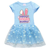 Girls Yarn Skirt Happy Easter Bunny Slogan Long And Short Sleeve Dress