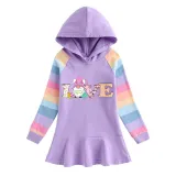 Girls Rainbow Happy Easter Gnomies Love Long And Short Sleeve Casual Skirt