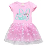 Girls Yarn Skirt Happy Easter Bunny Ears Long And Short Sleeve Dress