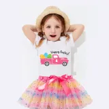 Girl Two Pieces Rainbow TuTu Happy Easter Car Princess Bubble Skirt