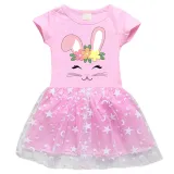 Girls Yarn Skirt Happy Easter Smile Bunny Long And Short Sleeve Dress