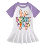 Girls Rainbow Happy Easter Bunny Vibes Long And Short Sleeve Casual Skirt