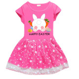Girls Yarn Skirt Happy Easter Carrot Egg Bunny Long And Short Sleeve Dress