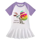 Girls Rainbow Happy Easter Egg Bunny Long And Short Sleeve Casual Skirt