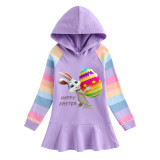 Girls Rainbow Happy Easter Egg Bunny Long And Short Sleeve Casual Skirt