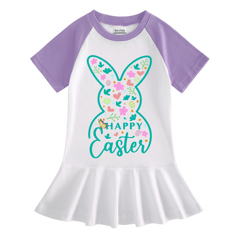 Girls Rainbow Happy Easter Elements Long And Short Sleeve Casual Skirt