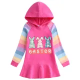 Girls Rainbow Happy Easter Rabbits Long And Short Sleeve Casual Skirt