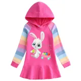 Girls Rainbow Happy Easter Egg Bunny Princess Long And Short Sleeve Casual Skirt