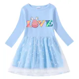 Girls Yarn Skirt Happy Easter Egg Love Long And Short Sleeve Dress