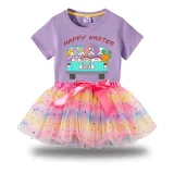 Girl Two Pieces Rainbow TuTu Happy Easter Gnomies Car Princess Bubble Skirt