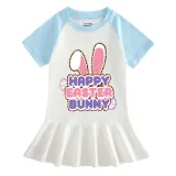 Girls Rainbow Happy Easter Bunny Slogan Long And Short Sleeve Casual Skirt