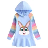 Girls Rainbow Happy Easter Cute Bunny Long And Short Sleeve Casual Skirt