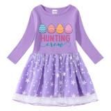 Girls Yarn Skirt Happy Easter Hunting Crew Eggs Long And Short Sleeve Dress
