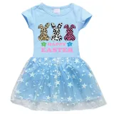 Girls Yarn Skirt Happy Easter Rabbits Long And Short Sleeve Dress