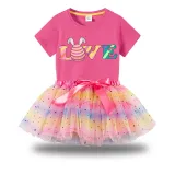 Girl Two Pieces Rainbow TuTu Happy Easter Egg Love Princess Bubble Skirt