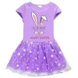 Girls Yarn Skirt Happy Easter Name Custom Bunny Long And Short Sleeve Dress