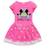 Girls Yarn Skirt Happy Easter Cartoon Mice Eggs Long And Short Sleeve Dress