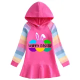 Girls Rainbow Happy Easter Bunny Ears Eggs Slogan Long And Short Sleeve Casual Skirt