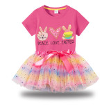 Girl Two Pieces Rainbow TuTu Happy Easter Peace Love Bunny Princess Bubble Skirt