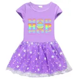 Girls Yarn Skirt Happy Easter Colorful Hop Slogan Long And Short Sleeve Dress