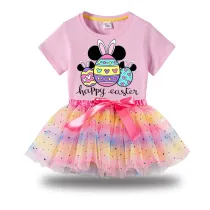 Girl Two Pieces Rainbow TuTu Happy Easter Cartoon Mice Eggs Princess Bubble Skirt
