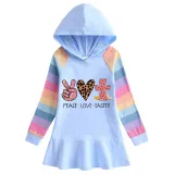 Girls Rainbow Happy Easter Peace Love Cross Long And Short Sleeve Casual Skirt