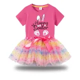 Girl Two Pieces Rainbow TuTu Happy Easter Bunny Love Princess Bubble Skirt