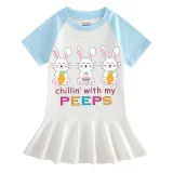 Girls Rainbow Happy Easter Chillin With My Peeps Bunny Long And Short Sleeve Casual Skirt
