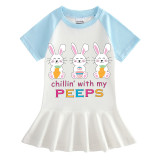 Girls Rainbow Happy Easter Chillin With My Peeps Bunny Long And Short Sleeve Casual Skirt