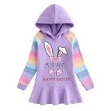 Girls Rainbow Happy Easter Name Custom Bunny Long And Short Sleeve Casual Skirt