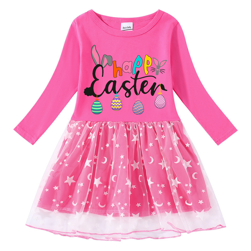 Girls Yarn Skirt Happy Easter Eggs Long And Short Sleeve Dress
