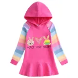 Girls Rainbow Happy Easter Peace Love Bunny Long And Short Sleeve Casual Skirt