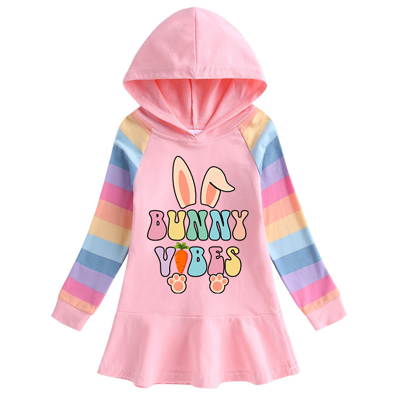 Girls Rainbow Happy Easter Bunny Vibes Long And Short Sleeve Casual Skirt