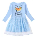 Girls Yarn Skirt Happy Easter Bunny Flower Long And Short Sleeve Dress