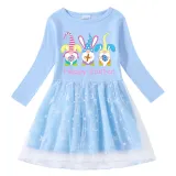 Girls Yarn Skirt Happy Easter Gnomies Bunny Long And Short Sleeve Dress