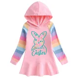 Girls Rainbow Happy Easter Elements Long And Short Sleeve Casual Skirt