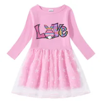 Girls Yarn Skirt Happy Easter Bunny Love Long And Short Sleeve Dress