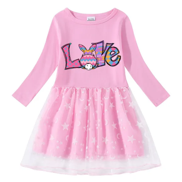 Girls Yarn Skirt Happy Easter Bunny Love Long And Short Sleeve Dress