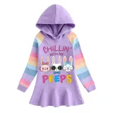 Girls Rainbow Happy Easter Chillin With My Peeps Gnomies Long And Short Sleeve Casual Skirt