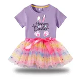 Girl Two Pieces Rainbow TuTu Happy Easter Bunny Love Princess Bubble Skirt