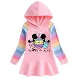 Girls Rainbow Happy Easter Cartoon Mice Eggs Long And Short Sleeve Casual Skirt