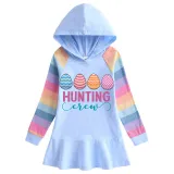 Girls Rainbow Happy Easter Hunting Crew Eggs Long And Short Sleeve Casual Skirt