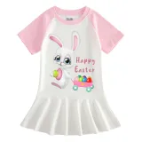 Girls Rainbow Happy Easter Egg Bunny Princess Long And Short Sleeve Casual Skirt