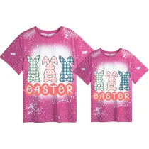Mommy and Me Matching Clothing Top Happy Easter Plaids Rabbits Tie Dyed Family T-shirts